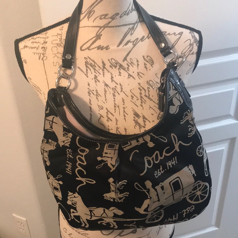 Used black and silver coach Satchel